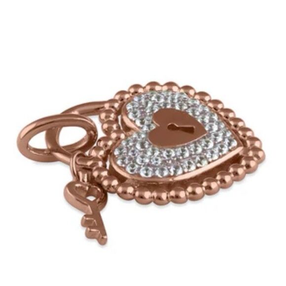 Rose Gold Heart and Lock CZ Necklace Pendant New - Picture 3 of 4